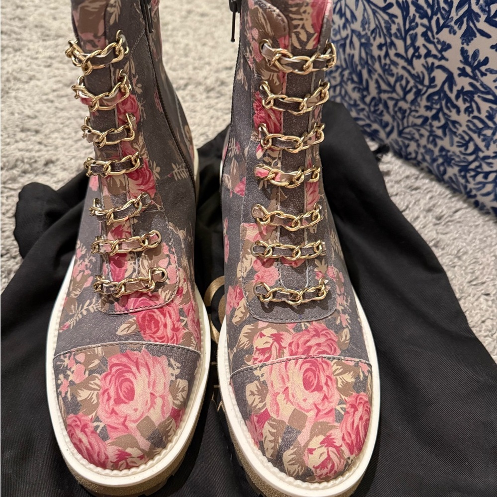 Cecelia New York Pink and Gray Lace Up Boots